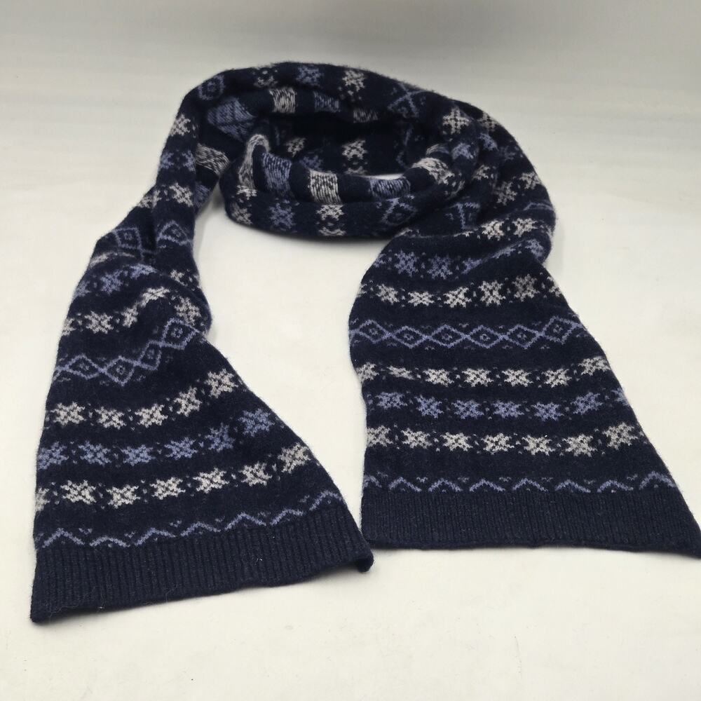 Barbour Wool Fair Isle Blue Striped Multi Color Scarf Made in Scotland 8x73"